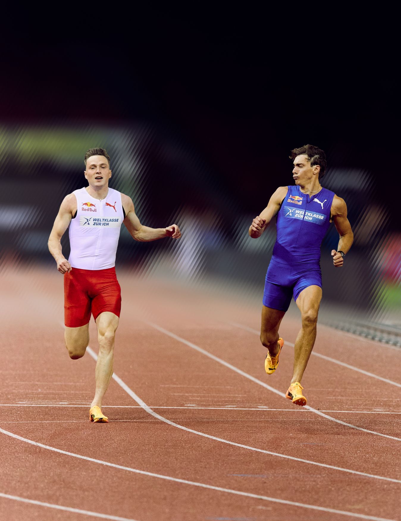 Karsten Warholm and Mondo Duplantis laufen bei den Olympischen Spielen.